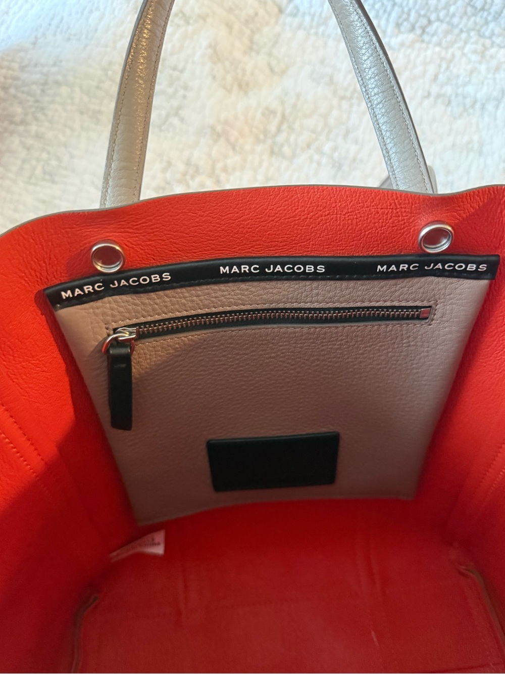 Authentic Marc Jacobs "The Tag Tote 27" Leather Bag-Cement Grey/Red Interior EUC - Picture 5 of 13